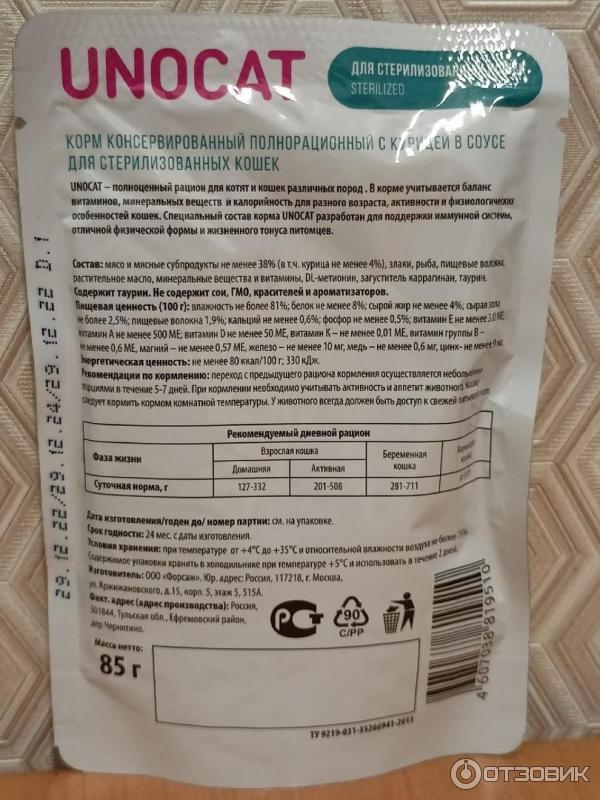 Отзыв о Корм для кошек Unocat | Среднее впечатление